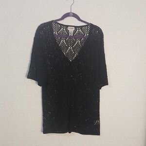 Liz Baker Black Crochet Knit Top